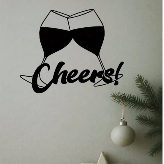 HELLOYOUNG Modern Black Cheers Wine Wall Art Cheers Red Wine Glass Kitchen Bar Restaurant Decor with Wine Glass Design, Metal Sign Home Gift