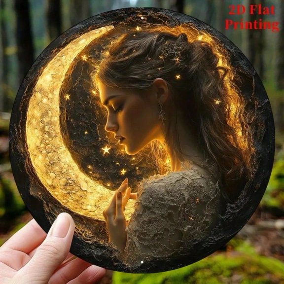HELLOYOUNG Moon Goddess Metal Wall Art for Courtyard Living Room Office Rural, Spring Mother's Day Gift Vintage Decor