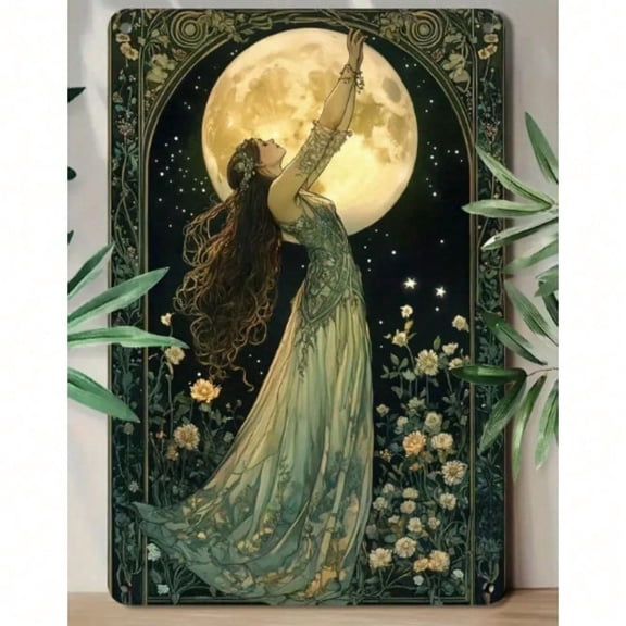 HELLOYOUNG Moon Goddess Wall Art Metal Sculpture, Hammered Boho Decor Vintage Living Room Wall Decor, LAKRID Hammered Metal Wall Sculpture for Bedroom