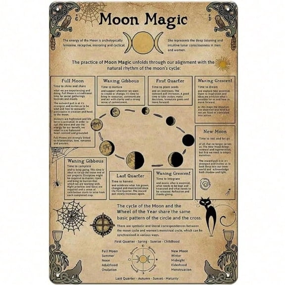 HELLOYOUNG Moon Magic Metal Tin Sign Vintage Witchy Gothic Wall Art Decor for Home Bar Bedroom