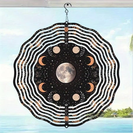 HELLOYOUNG Metal Wind Chime Moon Phase Starry Night Design Outdoor Garden Decor Soothing Sound for Patio Party Holiday Decoration
