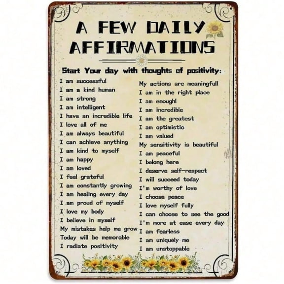 HELLOYOUNG Motivational Quote Tin Sign 8x12 Inch Vintage Rustic Metal Poster Positive Affirmations Wall Art Decor for Living Room