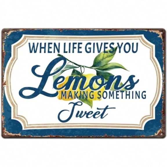 HELLOYOUNG Motivational Tin Sign "When Life Gives You Lemons" Vintage Metal Wall Art Decor for Home Kitchen Garage Cafe Bar Rustic Inspirational