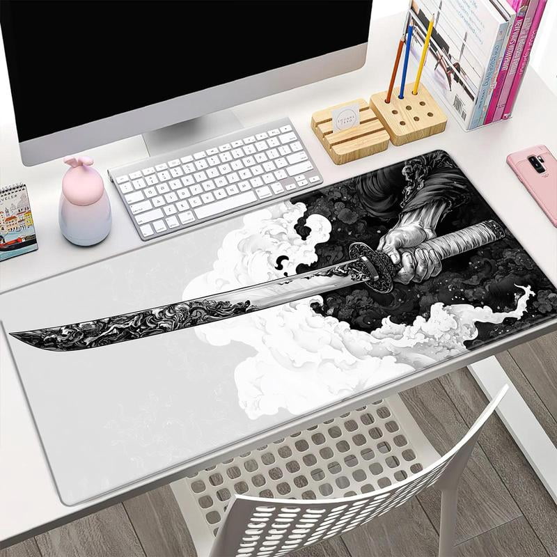 HELLOYOUNG Mouse Pad Large Gaming, Non-Slip Lock Edge Desk Mat with Japanese Samurai Sword Pattern, Extended Keyboard Mouse Pad for Home Office Computer Desktop