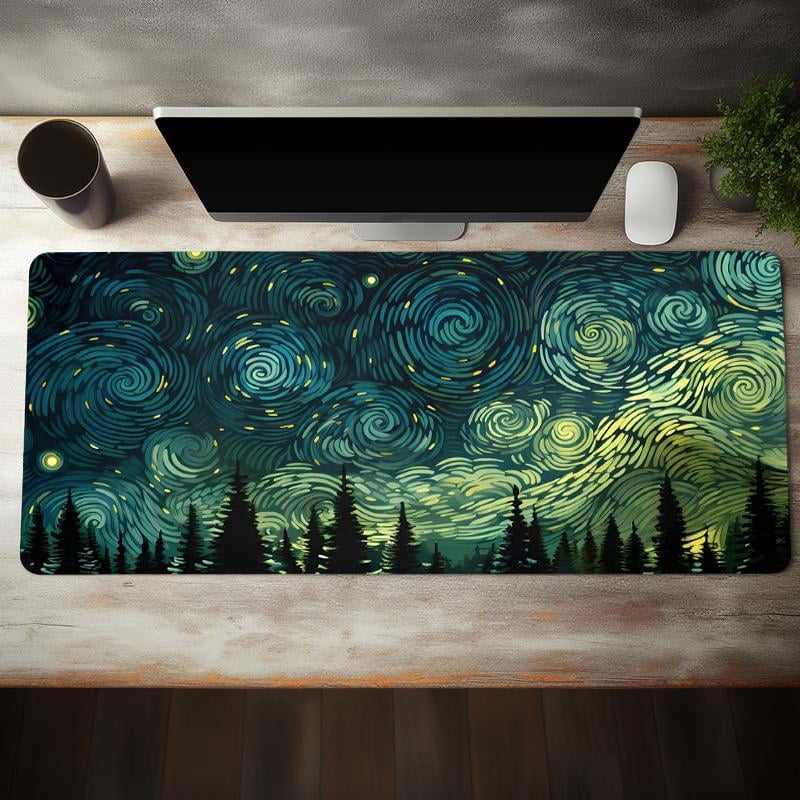 HELLOYOUNG Mouse Pad Large Gaming Starry Sky Design Anti-Slip Rubber Base Lock Stitched Edge Non-Slip Desk Pad for Home Office Computer Accessories