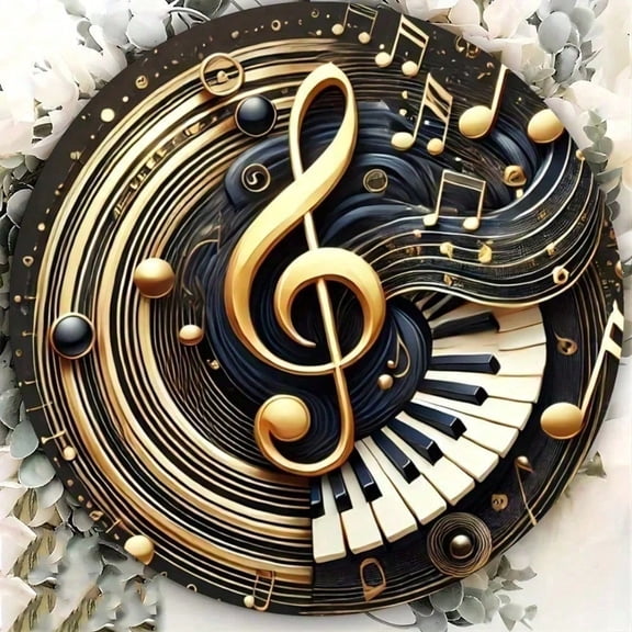 HELLOYOUNG Musical Note Metal Wall Art Piano Key Iron Sheet Sign 2D Creative Decor for Home Living Room Wreath Black