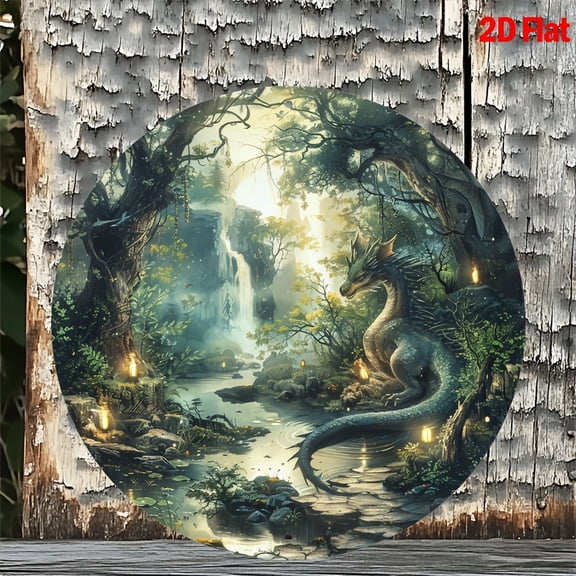 HELLOYOUNG Mythical Creature Metal Sign 2D Printed Round Wall Art Fantasy Theme Wall Decor for Office Kitchen Window Room