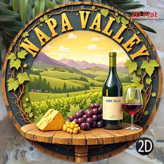 HELLOYOUNG Napa Valley Round Metal Sign 8 Inch Rustic Wall Decor Wine Barrel Board for Bar Pub Cave