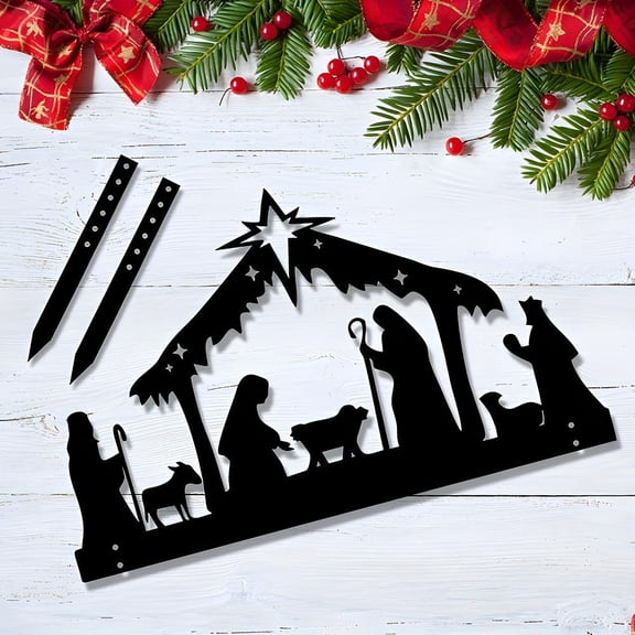 HELLOYOUNG Nativity Scene Outdoor Christmas Decorations, Metal Projection Wall Art, Religious Lawn Ornaments for Garden and Yard, Sacred Night Christmas Eve Decor