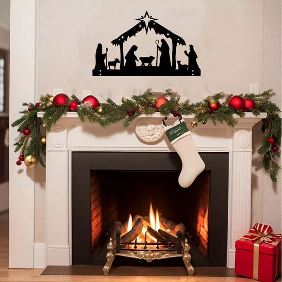 HELLOYOUNG Nativity Scene Outdoor Garden Outdoor Iron Stakes Holy Night Christmas Fence Posts Ornament for Yard or Halloween Party Religious Holiday Figurines & Festive Atmosphere Display