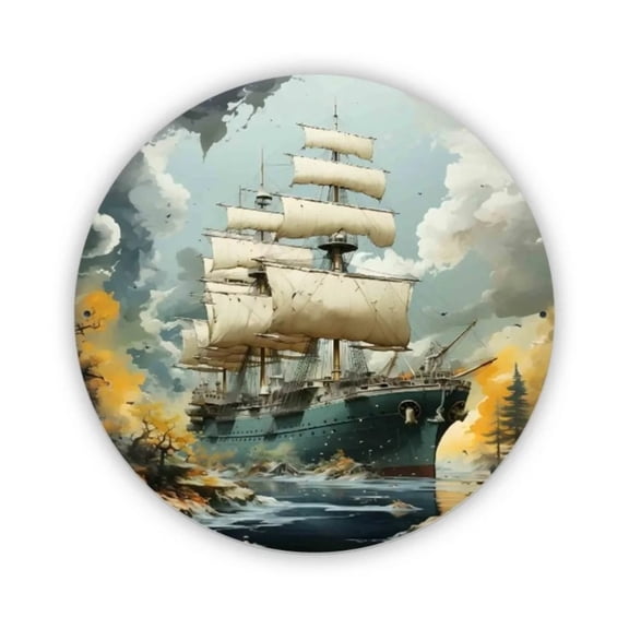 HELLOYOUNG Nautical Ship Stormy Seas Metal Wall Art, Round Iron Sign, Weather-Resistant Decor for Home Bar Cafe Kitchen