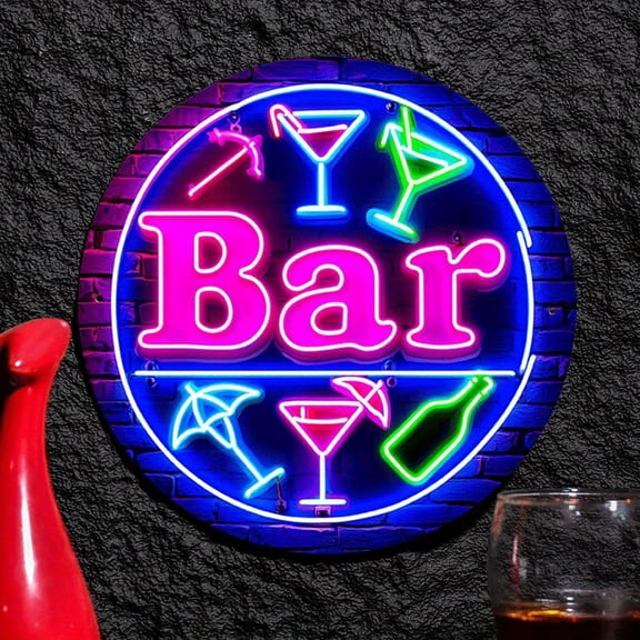 HELLOYOUNG Neon Bar Sign Metal Wall Art with Beer Bottles Weatherproof Light Home Bar Man Cave Cafe Pub Decor