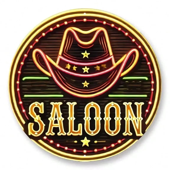 HELLOYOUNG Neon Cowboy Hat Saloon Metal Sign Vintage Western Wall Art for Bar Beach Home Bar Decor, Living Room Bedroom Bathroom Kitchen Halloween Decoration