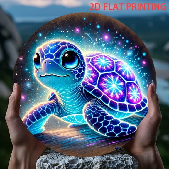 HELLOYOUNG Neon Space Turtle Metal Sign Glow-in-Dark Retro Wall Art with Cosmic Background, Perfect for room Office Garden Decor