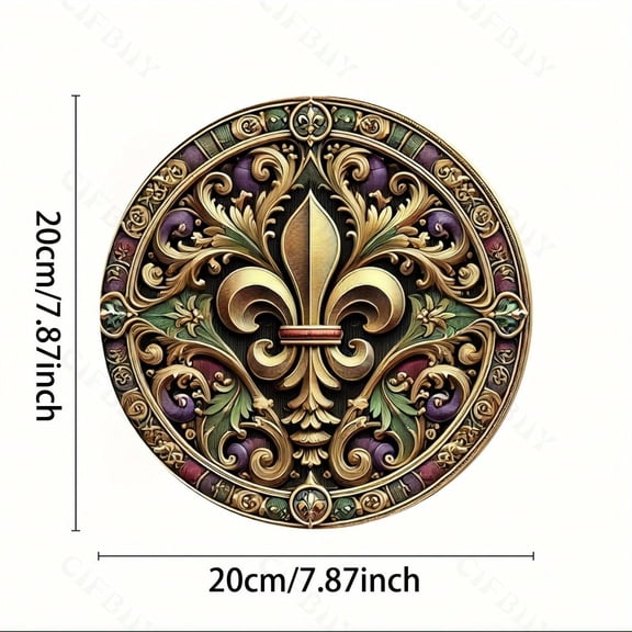 HELLOYOUNG New Orleans Mardi Gras Welcome Sign 8x8 Inch Round Metal Wall Art, Durable Aluminum Tin Sign for Living Room Bar Cafe Indoor Outdoor, Home Decor Gift