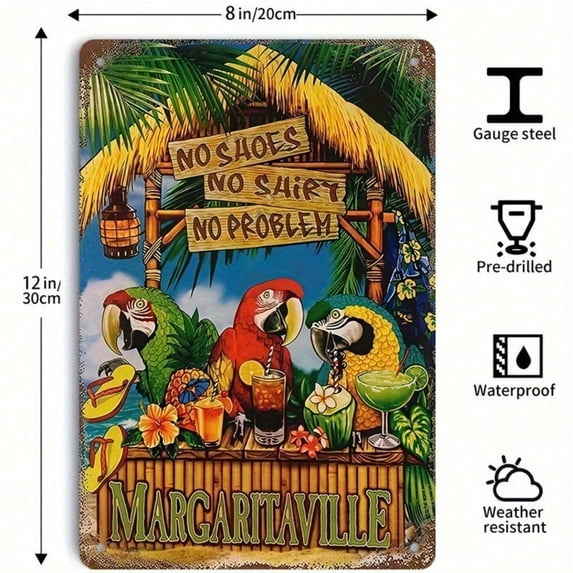 HELLOYOUNG No Shoes No Shirt No Problem Vintage Metal Sign, 8x12 Inch Durable Margaritaville Wall Art for Beach Bar Island Home Decor