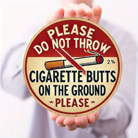 HELLOYOUNG No Smoking Metal Sign, Vintage Iron Wall Art, Please Do Not Throw Cigarette Butts, 7.8x7.8in Restaurant Home Decor
