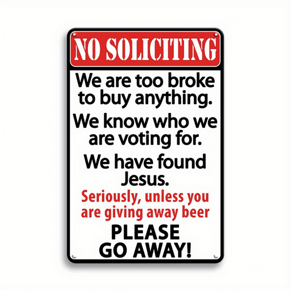 HELLOYOUNG 'No Soliciting We're Too Broke' Funny Metal Sign Perfect Decor for Homes, Families & Restaurants