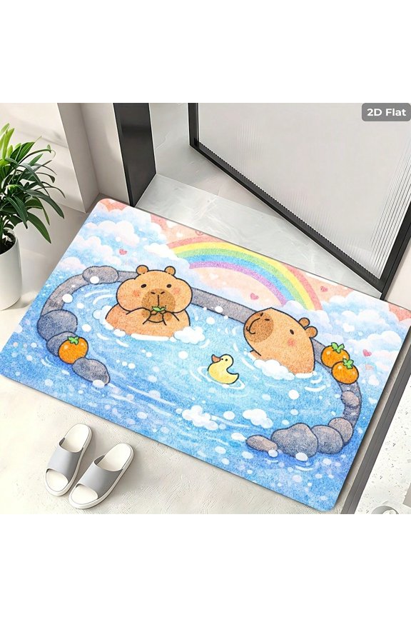 Non-Slip Bath Mat Cartoon Mole Duck Pattern High-Definition Print Diatom Mud Rug, Absorbent Lightweight Mat for Kitchen Sink Hallway Entrance Foyer, Quick-Dry Indoor Outdoor Floor Decor