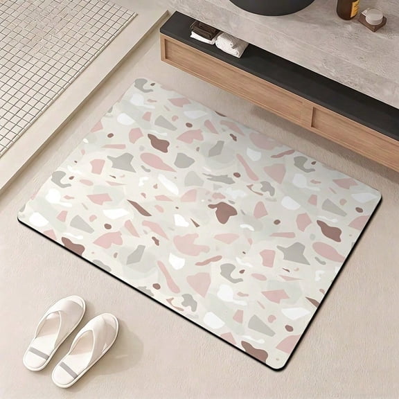 HELLOYOUNG Non-Slip Diatom Mud Door Mat, Thickened Absorbent Indoor Outdoor Floor Rug, Modern Cream Pink Gray Terrazzo Style Entryway Mat, Quick Drying Washable Home Decor