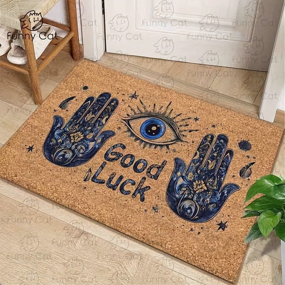 HELLOYOUNG Non Slip Dirt Trapper Doormat, Evil Eye Absorbent Indoor Outdoor Entry Rug, Machine Washable Lightweight for Home Entrance Kitchen, Spring Summer Decorative Gift