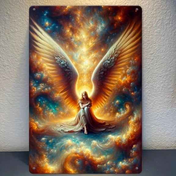 HELLOYOUNG OASIS ANGEL WING Metal Wall Art Handmade 3D Girl Poster for Living Room Home Decor Unique Gift for Women Mom