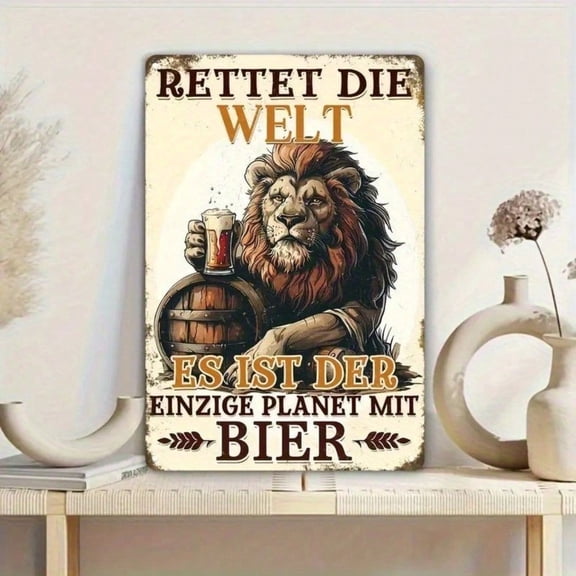 HELLOYOUNG Old Glory Vintage German Beer Tin Sign Wall Art, Metal Bar Decor for Home Pub Man Cave Garage, Retro Rustic Hanging Metal Plaque