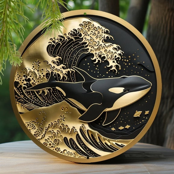 HELLOYOUNG Vintage Orca Whale Aluminum Wall Art, Waterproof Durable Metal Sign for Home Living Room Garden Decor