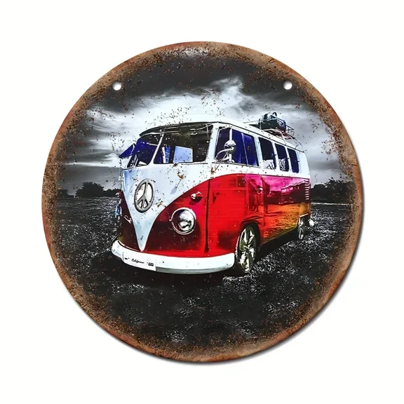 HELLOYOUNG Outdoor Metal Art Vintage Camper Van Sign, Multipurpose, Pre - Drilled Metal Wall Hanging Perfect for Outdoor Art Decor