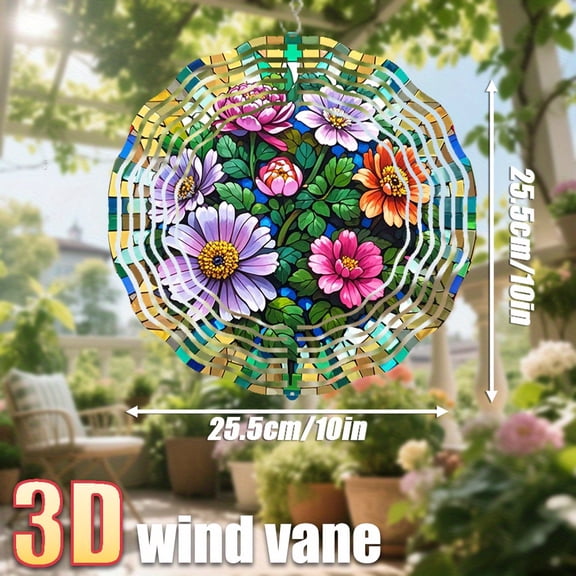 HELLOYOUNG Outdoor Wind Spinner, 10 Inch Metal Flower Weathervane, Hanging Wind Chime for Garden Decor, Heavy Iron Construction with Swivel Hook, Colorful Floral Basket for Patio Yard