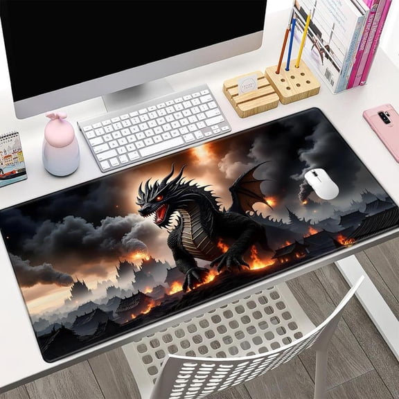 HELLOYOUNG Oversized Dragon Mouse Pad, Non-Slip Rubber Base & Durable Stitched Edge for Gaming & Office, HD Color Print, Mythical Fantasy Gamer Gift for Halloween Christmas