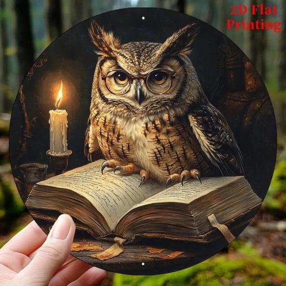 HELLOYOUNG Owl Metal Wall Art 8x8 Inch Rustic Farmhouse Home Decor, Gift for Garden Kitchen, Cute Hanging Sign for Living Room