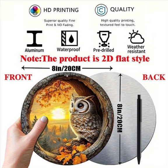 HELLOYOUNG Owl Tree Wall Art Aluminum 8x8 Inch, Retro Home Decor Circle Metal Art for Living Room Office, Unique Gift for Fathers Day Mothers Day Housewarming