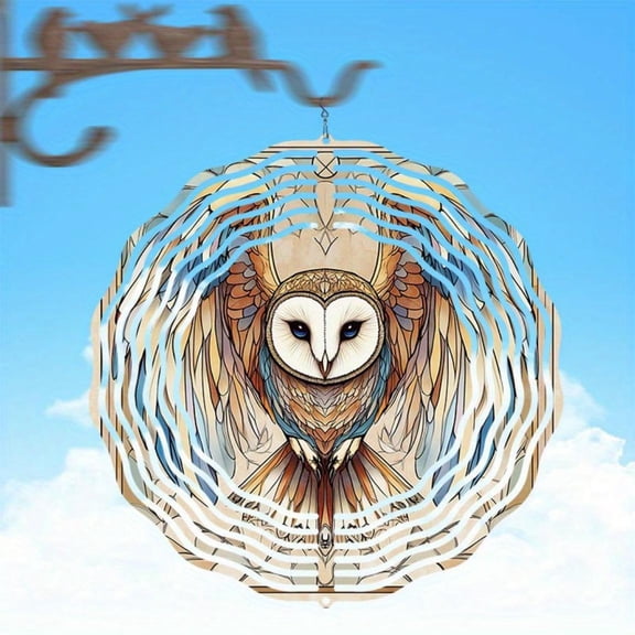 HELLOYOUNG Owl Wind Spinner Metal Wind Chime Dual Direction Spinning Garden Decor for Outdoor Patio Yard Hanging Colorful Hand Painted White Face Art Easy Install Gift for Home Year Round