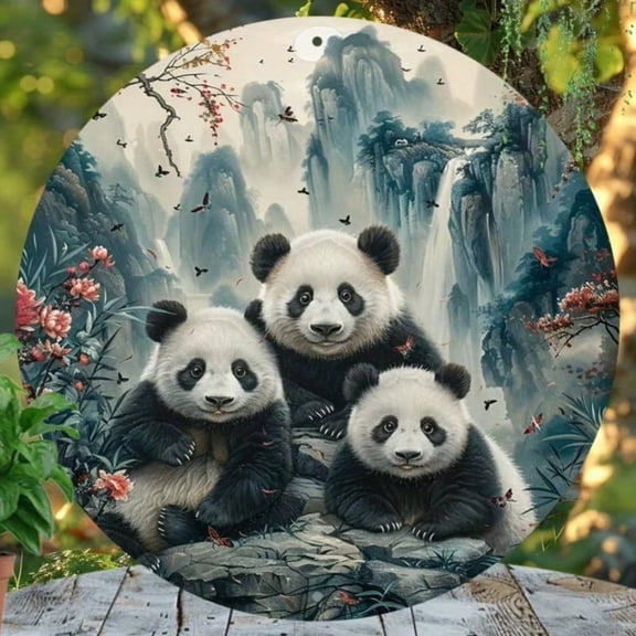 HELLOYOUNG PANDA Wall Art Vintage Oriental Chinese Painting Adult Cubs Bamboo Trees Nature Inspired Canvas Print Home Decor