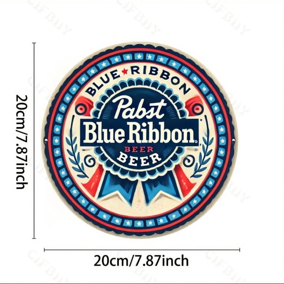 HELLOYOUNG Pabst Blue Ribbon Beer Retro Metal Sign 8x8in Round Aluminum Tin Poster, Durable Wall Art for Kitchen Garden Office Bar, Novelty Holiday Gift for Home Room Decor
