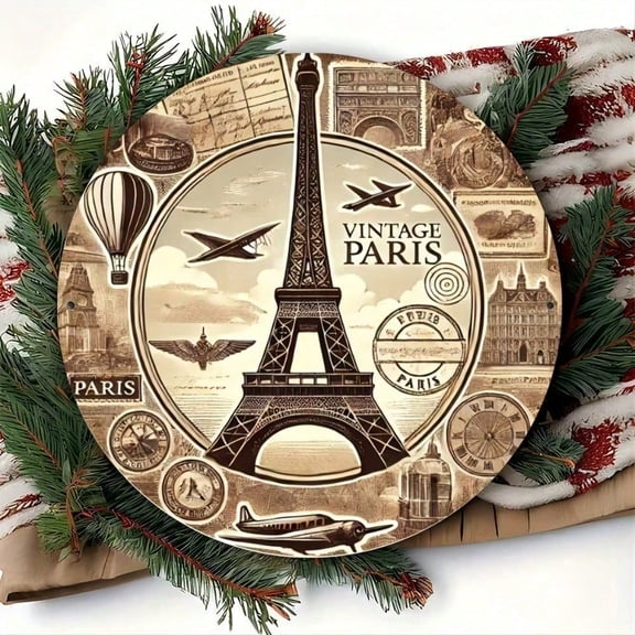 HELLOYOUNG Paris Wall Art Vintage Metal Tin Sign, Eiffel Tower Retro Decor for Cafe Home Bar Garage, Rustic French Steel Poster with Pre-Drilled Holes