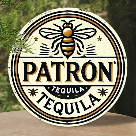 HELLOYOUNG Patron Tequila Vintage 8x8 Inch Round Metal Tin Sign, Retro Wall Art Decor for Home Bar Man Cave Pub Kitchen, Rustic Metal Sign