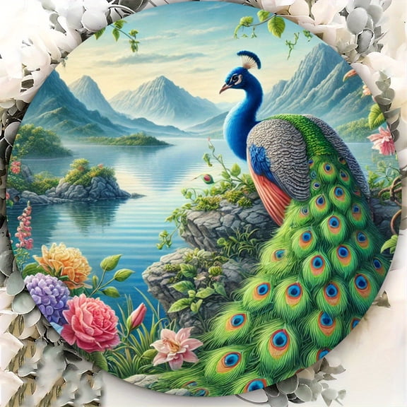 HELLOYOUNG Peacock Aluminum Foil Art Print 7.87x7.87 Metal Poster Waterproof Glossy Wall Decor for Living Room Bedroom Cafe Gift