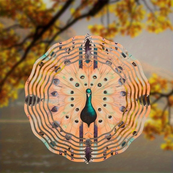HELLOYOUNG Peacock Wind Spinner 10INCH Metal Wind Chimes Garden Decor Outdoor Yard Art Gift, 360 Rotating Hook, Colorful Spinner