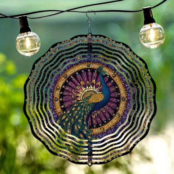 HELLOYOUNG Peacock Wind Spinner Colorful Kinetic Art Metal, Outdoor Garden Decor for Yard Patio, Wind Chimes Gift with Spinning Motion Weather-Resistant Steel