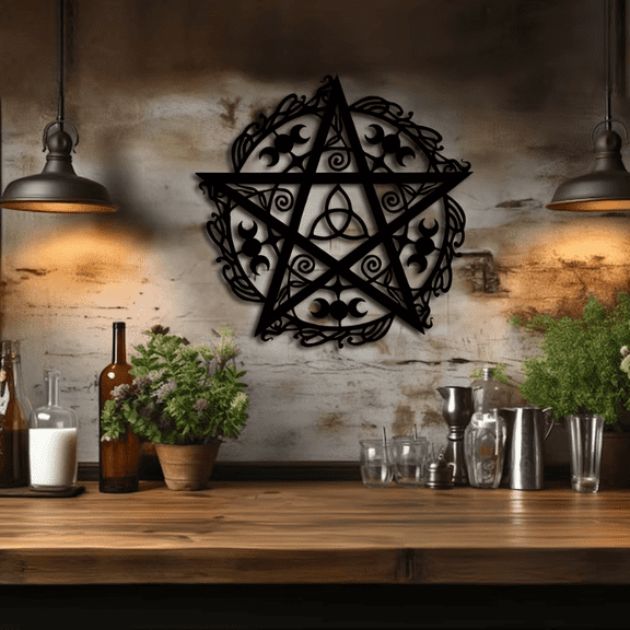 HELLOYOUNG Pentagram Triple Moon Iron Wall Sculpture Starry Metal Art Decor, Wiccan Witchcraft Gift for Her Housewarming Accessories for Home Decor Art of Murals