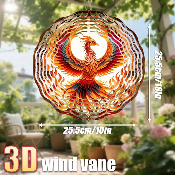 HELLOYOUNG Phoenix Spreading Wings Wind Spinner 10x10in 360 Rotating Wind Catcher Flame Design Outdoor Hanging Art for Porch Tree No Electricity Needed