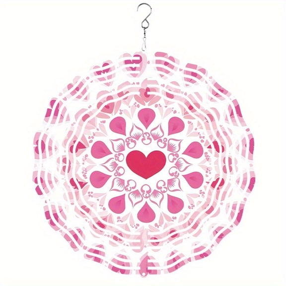 HELLOYOUNG Pink Heart Wind Chime, 10 Inch Hanging Wind Spinner, 360 Rotating Hook Blue White Garden Decor, Yard Gift for Friends