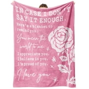 HELLOYOUNG Pink Throw Blanket Soft Plush Cozy Fuzzy Warm Love Message Rose Print You Mean The World To Me I Love You Gift for Her Valentines Day Bed Sofa