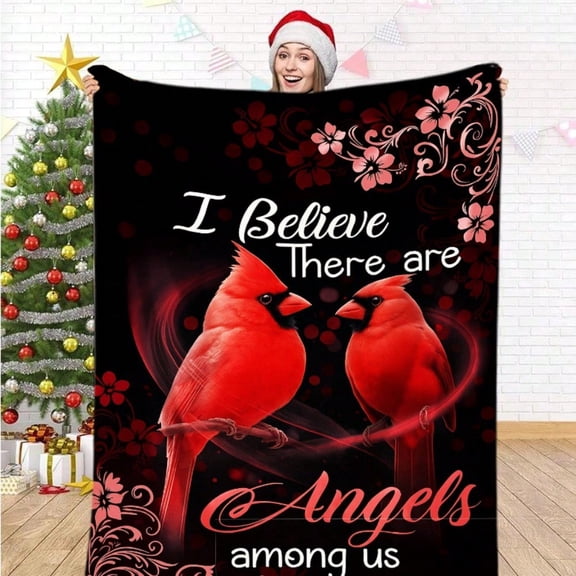 HELLOYOUNG Plush Flannel Blanket Soft Warm Lightweight All-Season Cardinal Bird Print Home Decor Throw for Couch Bed Travel Camping Machine Washable