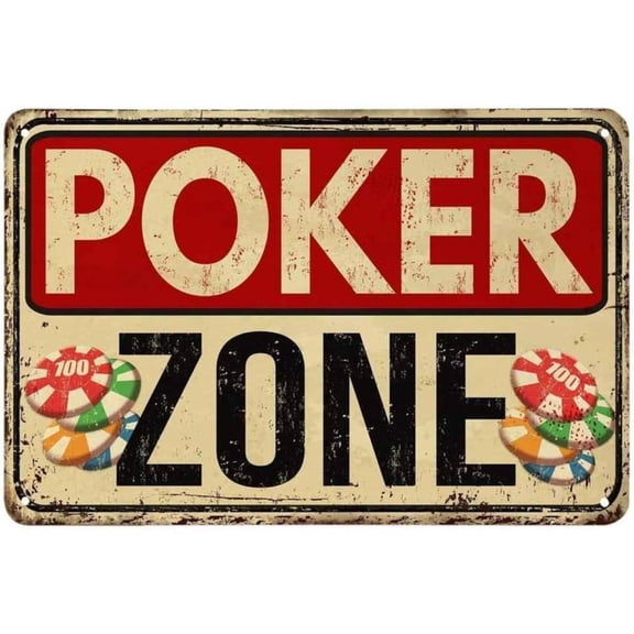 HELLOYOUNG Poker Zone  Aluminum Sign, Vintage Metal  Aluminum Signs for Cafes Bars Pubs Shop Wall Decorative Funny Retro Signs for Men Women 8x12 Inch