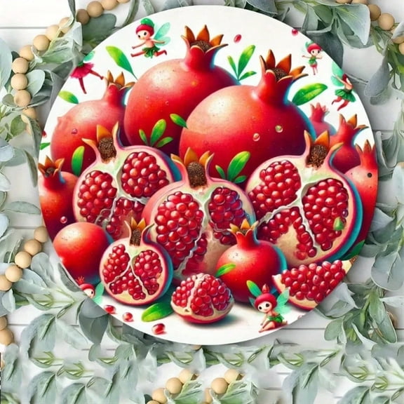 HELLOYOUNG Pomegranate Metal Wall Art Modern Home Decor, Sunset Sky Design Waterproof 2D Sculpture for Office Cafe Bar Living Room