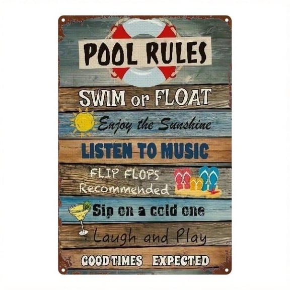HELLOYOUNG Pool Rules Metal Wall Decor Sign, 8x12 Inch Rustic Tin Plate for Bar Playroom Living Room Kids Room, Funny Vintage Gift