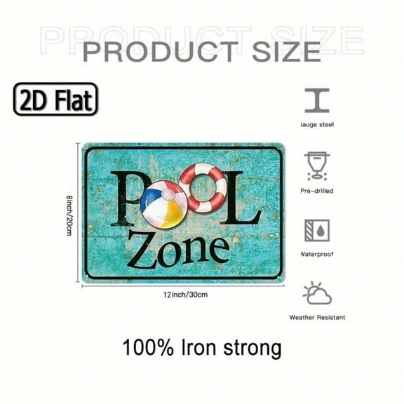 HELLOYOUNG Pool Zone Metal Sign 8x12 Inch - 2D Flat Cool Style Poolside Decor, Clear Indicator for Defining Pool Areas, Wall Art for Home Bathroom Living Room
